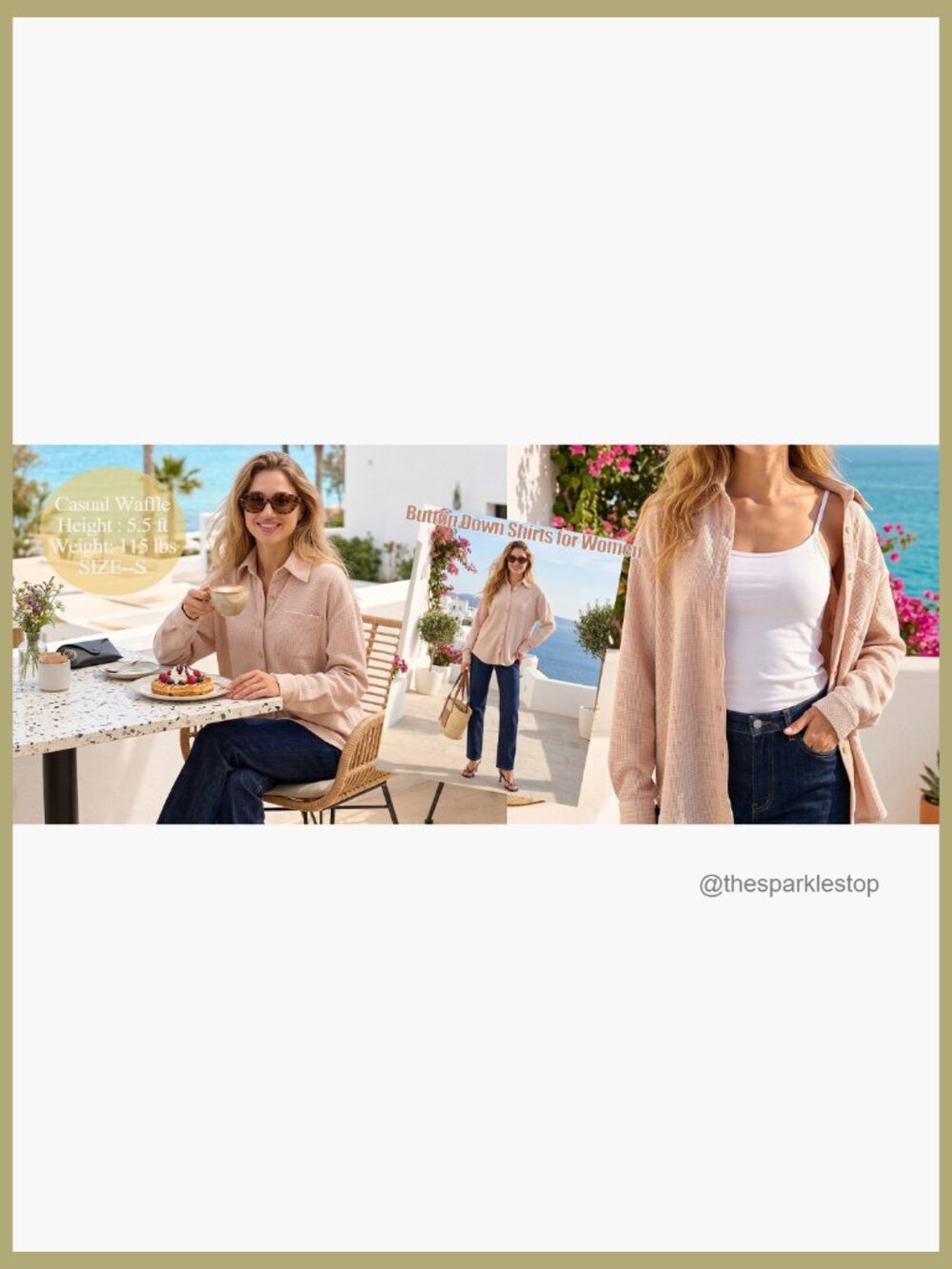 Waffle Knit Button Down Shacket Long Sleeve V Neck Lightweight Blouse w/ Pocket - Picture 7 of 7